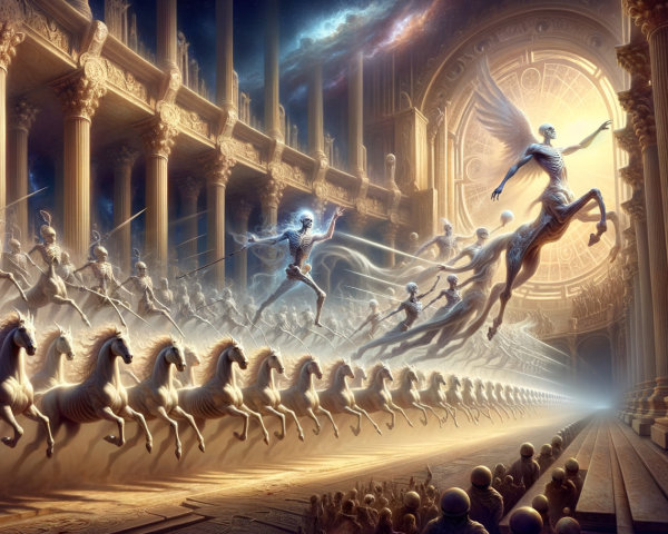 Ethereal Scene of Warriors and Majestic Horses