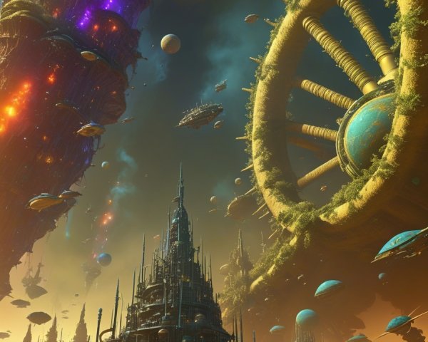 Futuristic Alien City with Spires and Explorers