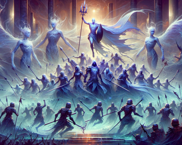 Ethereal Battle in a Mystical Realm with Spirits