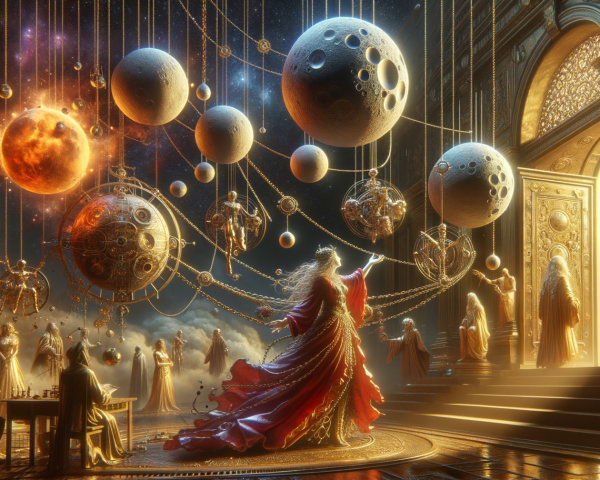 Celestial Scene in Grand Hall with Ethereal Figures