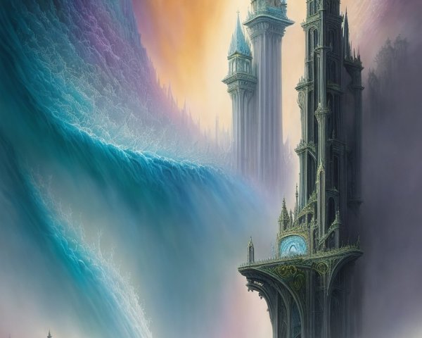 Majestic Castle Surrounded by Colorful Ethereal Sky