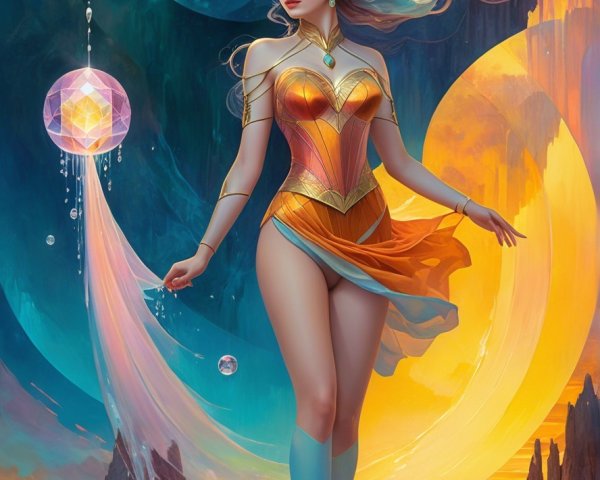 Mystical Figure in Vibrant Celestial Landscape