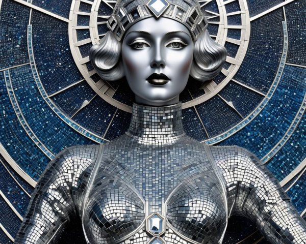 Silver Mannequin with Black Lips and Mosaic Outfit