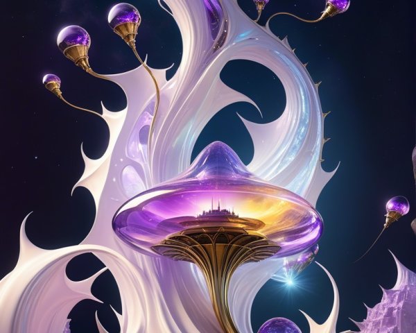 Surreal Landscape with Futuristic Mushroom Structures