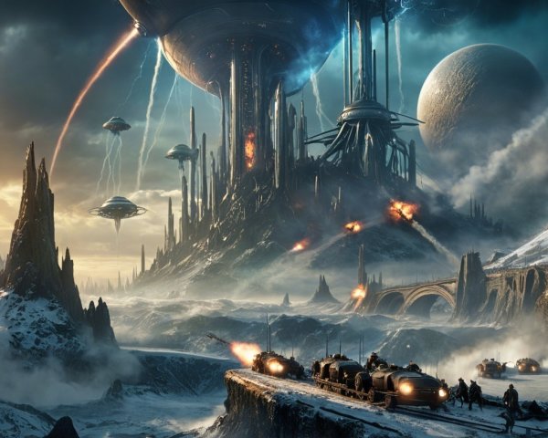 Futuristic Landscape with Alien Structures and Cities