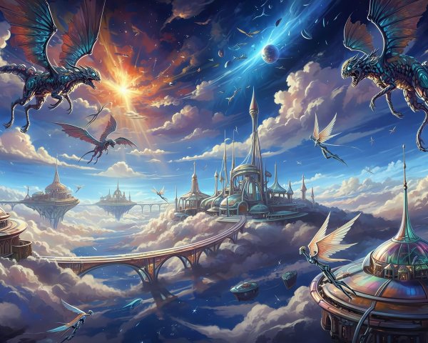 Fantasy Landscape of a Floating Utopian City