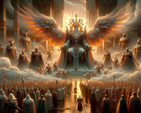 Celestial Throne Surrounded by Winged Figures and Clouds