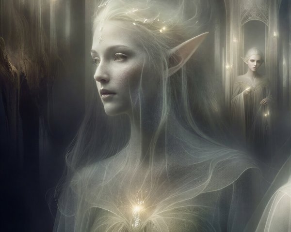 Ethereal Figure in Misty Dimly Lit Environment