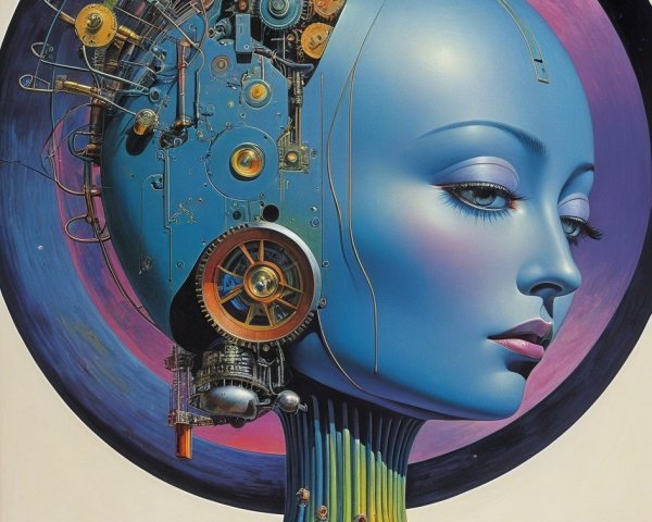 Futuristic Humanoid Head with Mechanical Components
