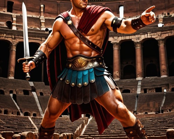 Muscular Warrior in Ancient Roman Amphitheater