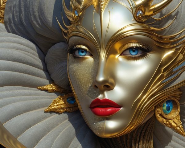 Futuristic Female Figure with Golden Face and Details
