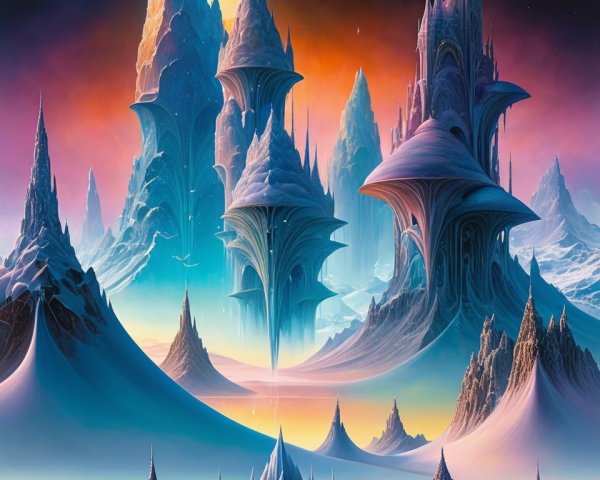 Alien Landscape with Crystalline Mountains and Water