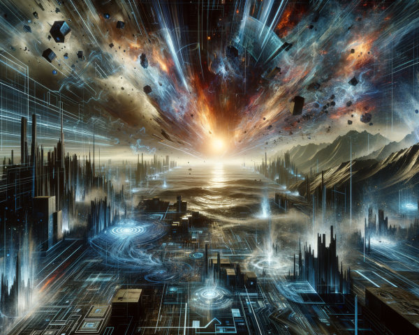 Vibrant Cosmic Scene with Surreal Landscape Elements