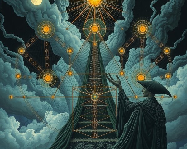 Mystical Figure in Cloak Under Moonlit Sky