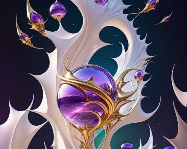 Fantastical Structure with Organic Forms and Orbs