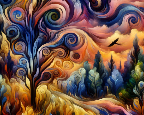 Abstract Landscape with Colorful Sky and Tree