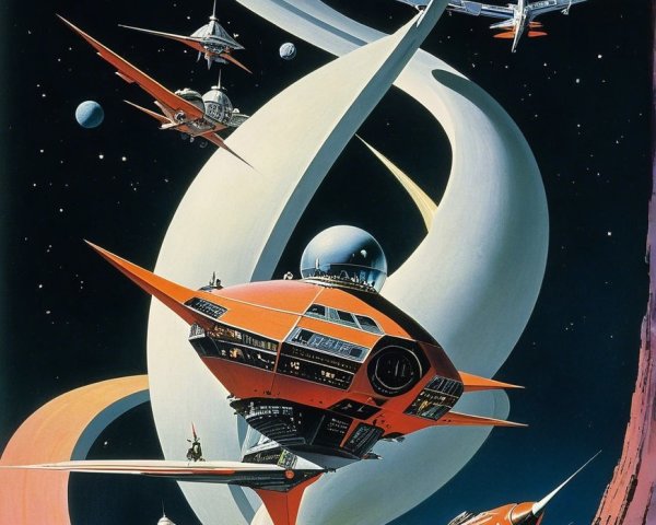 Futuristic Spacecraft in Colorful Nebula Scene