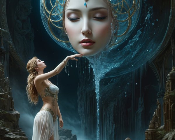 Serene Woman by Mystical Water with Ethereal Face