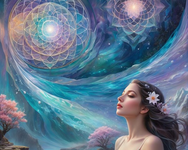 Surreal Landscape with Woman in Tranquil Waters