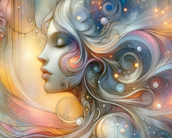 Abstract Portrait of a Serene Female Face in Profile