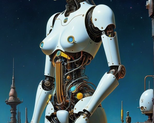 Futuristic Humanoid Robot in Cosmic Landscape
