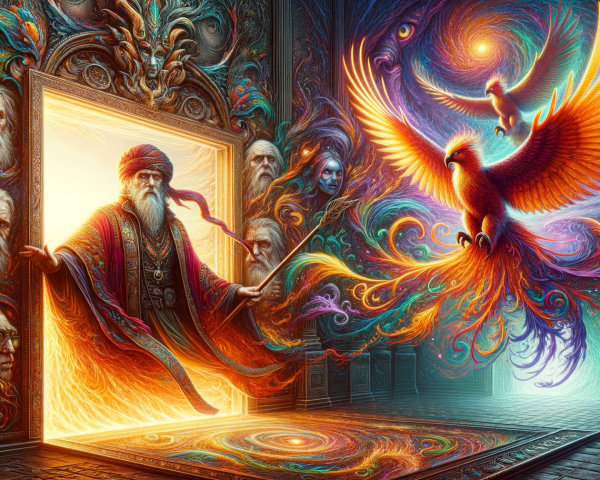 Ornate Doorway with Mystical Figures and Phoenix
