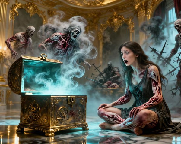 Terrifying Scene in a Baroque Palace with Demonic Elements