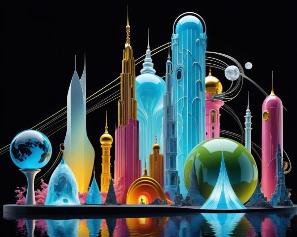 Vibrant Futuristic Cityscape with Whimsical Designs