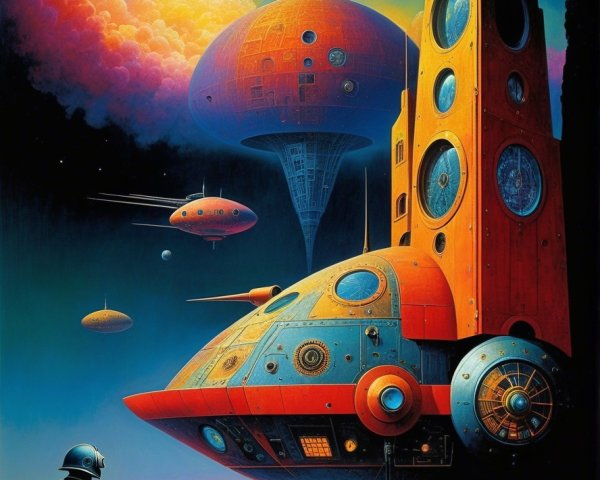 Futuristic astronaut in a vibrant sci-fi landscape
