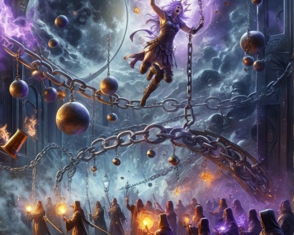 Mystical Realm with Energy Orbs and Cloaked Figures