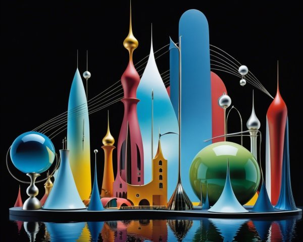 Vibrant Abstract Cityscape with Colorful Sculptures