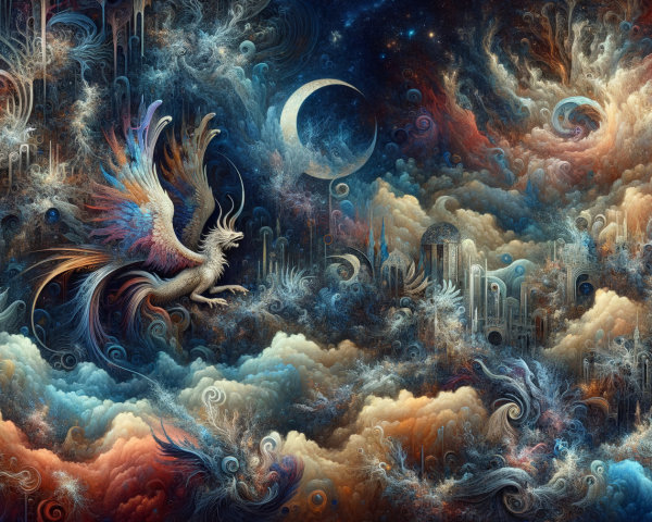 Majestic Phoenix in a Dreamlike Celestial Landscape