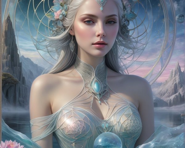 Mystical Figure in Serene Waters with Glowing Orb