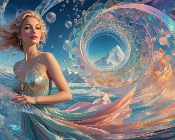 Graceful woman in pastel colors with nature backdrop