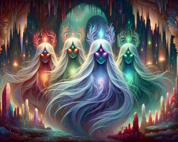 Ethereal Figures in a Mystical Cave Setting