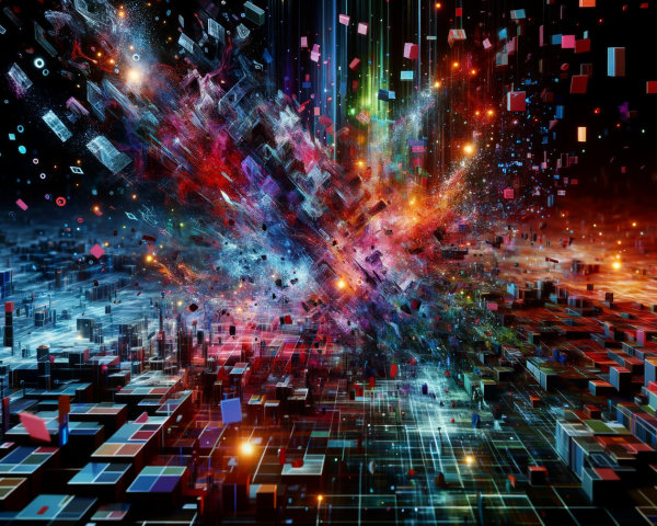 Vibrant Digital Landscape with Geometric Shapes and Colors
