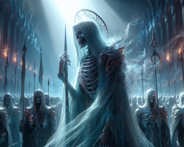 Ethereal Landscape with Skeletal Figure and Warriors