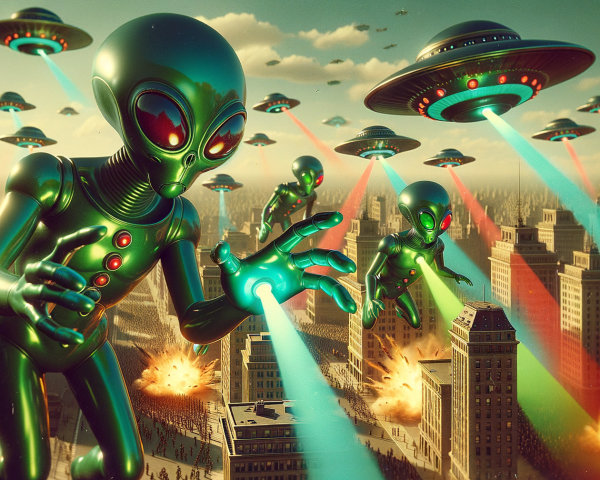 Alien Invasion Over a Historic City Skyline