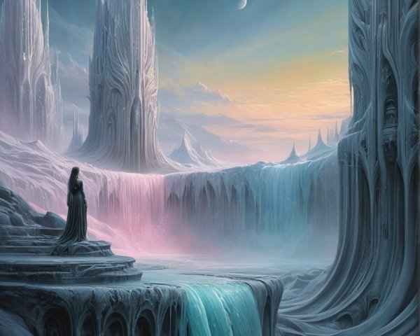 Icy Landscape with Crystalline Structures at Dawn