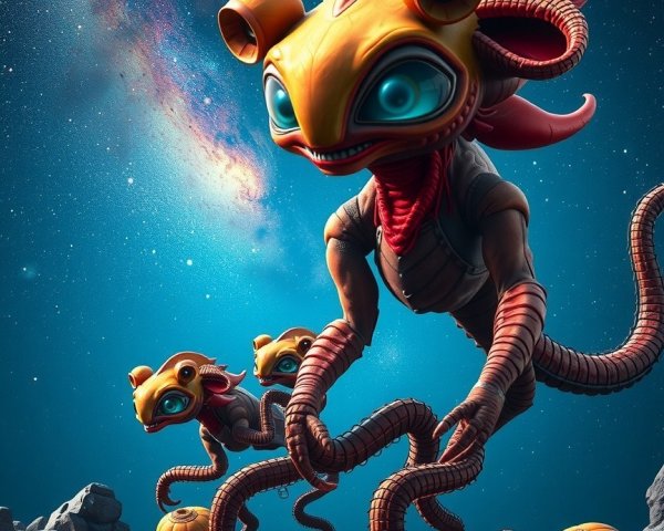 Whimsical Alien Creatures in Otherworldly Landscape