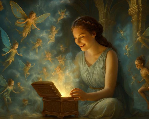 Dreamy Fantasy Art of Woman with Fairies and Light