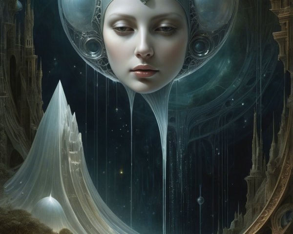 Surreal Landscape with Ethereal Figure and Towers