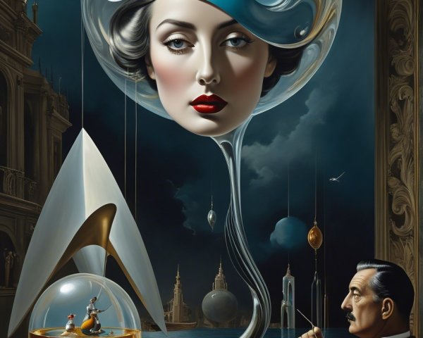 Surreal Scene of a Man and Ethereal Head in Clouds