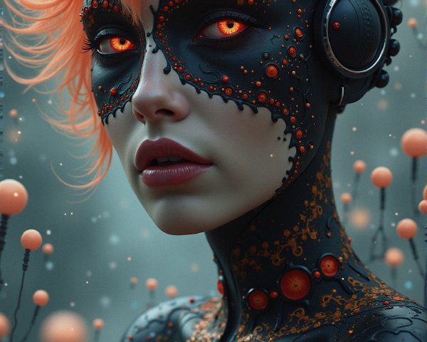 Character with Dark Body Paint and Orange Hair Design
