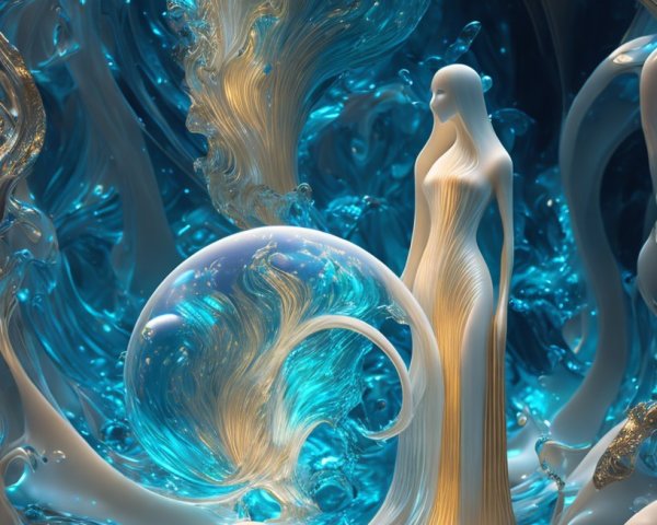 Surreal Abstract Scene with Fluid Blue and White Patterns