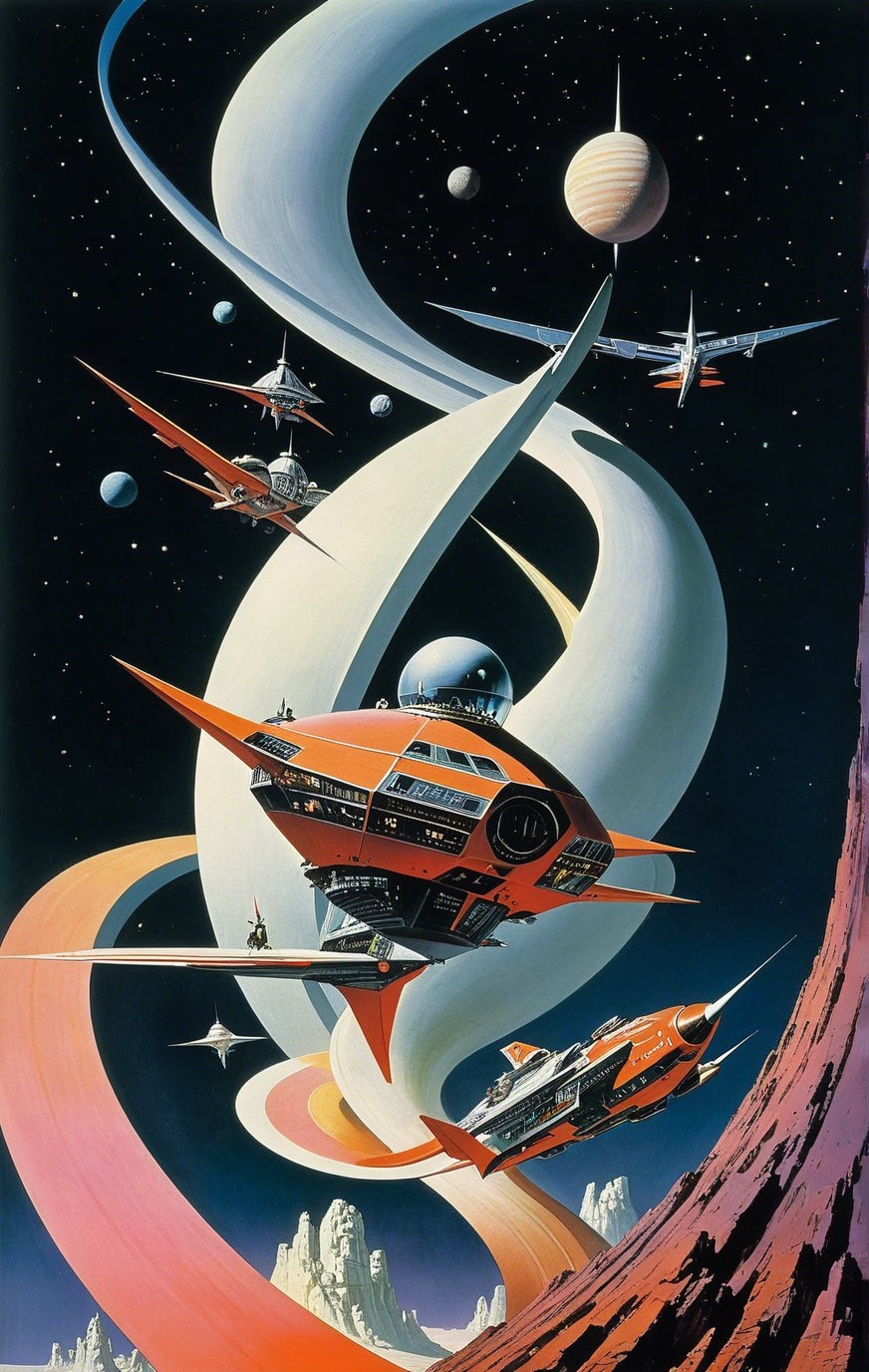 Futuristic Spacecraft in Colorful Nebula Scene