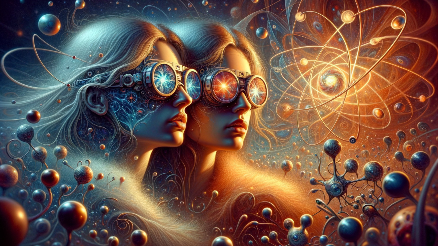 Futuristic Female Figures with Glowing Patterns and Goggles