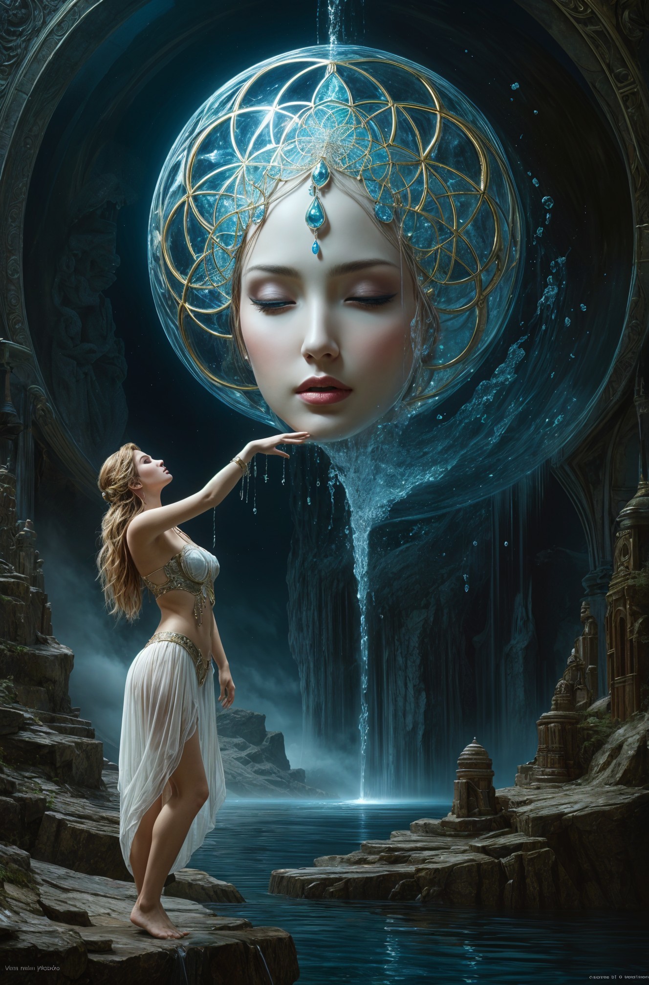 Serene Woman by Mystical Water with Ethereal Face