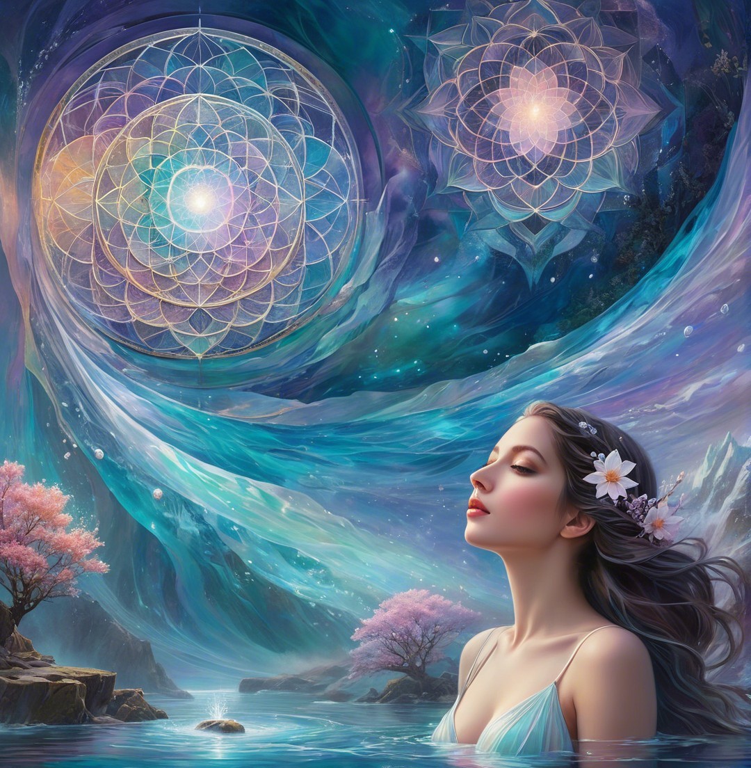 Surreal Landscape with Woman in Tranquil Waters