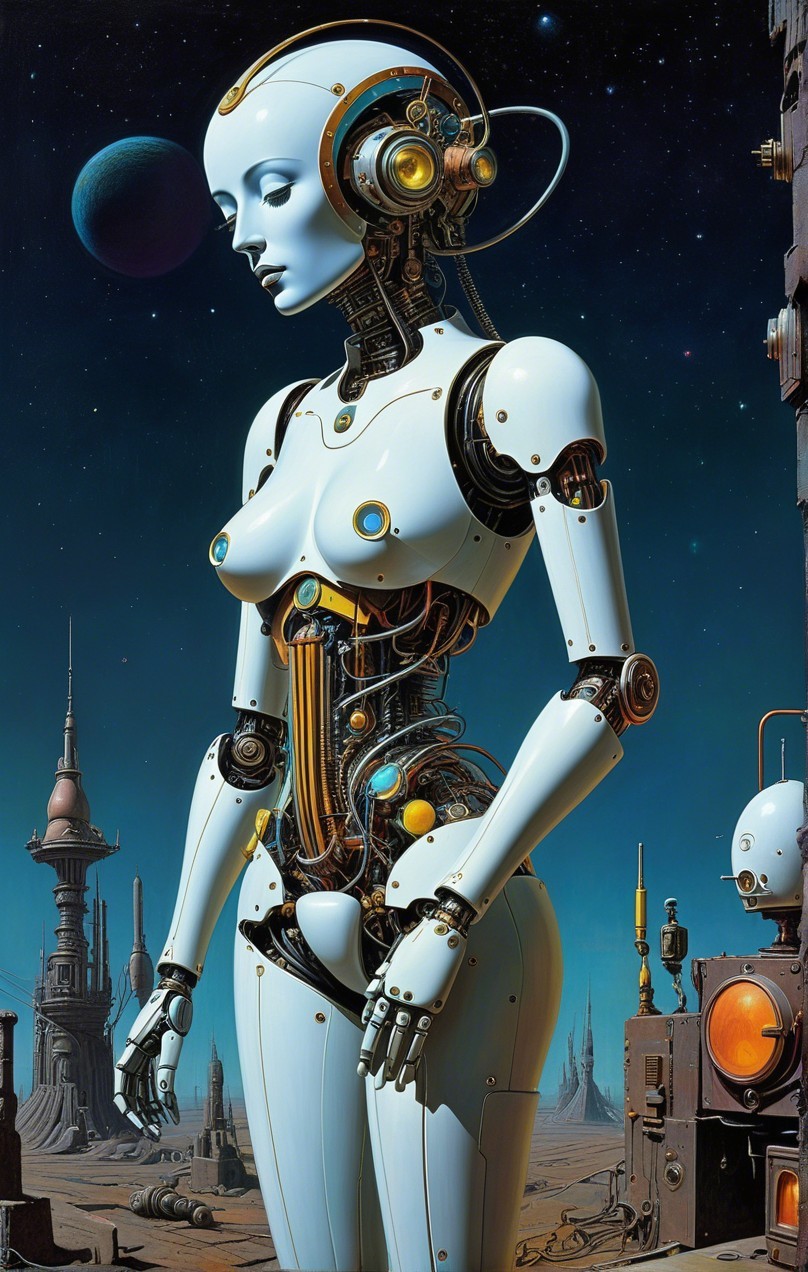 Futuristic Humanoid Robot in Cosmic Landscape